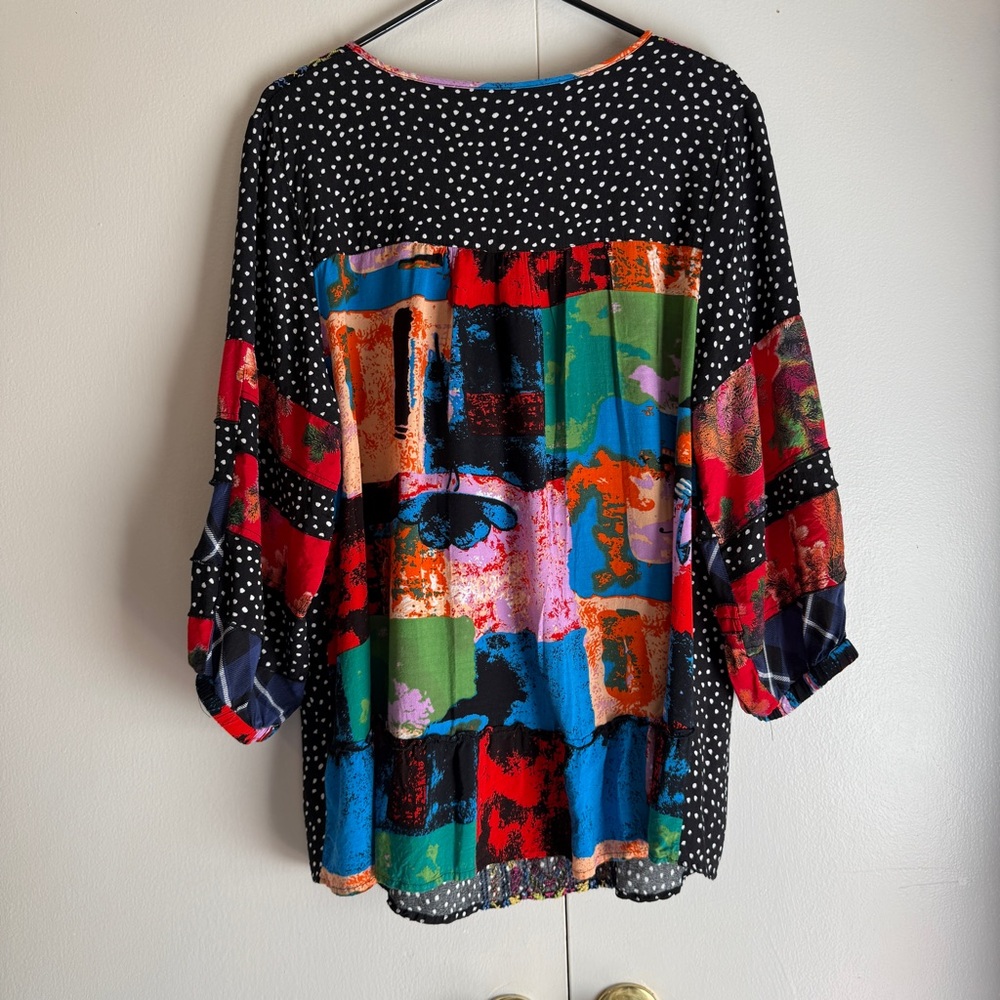 Embroidered Floral Black Polka-Dot Tie-Front Tunic - Picture 7 of 10